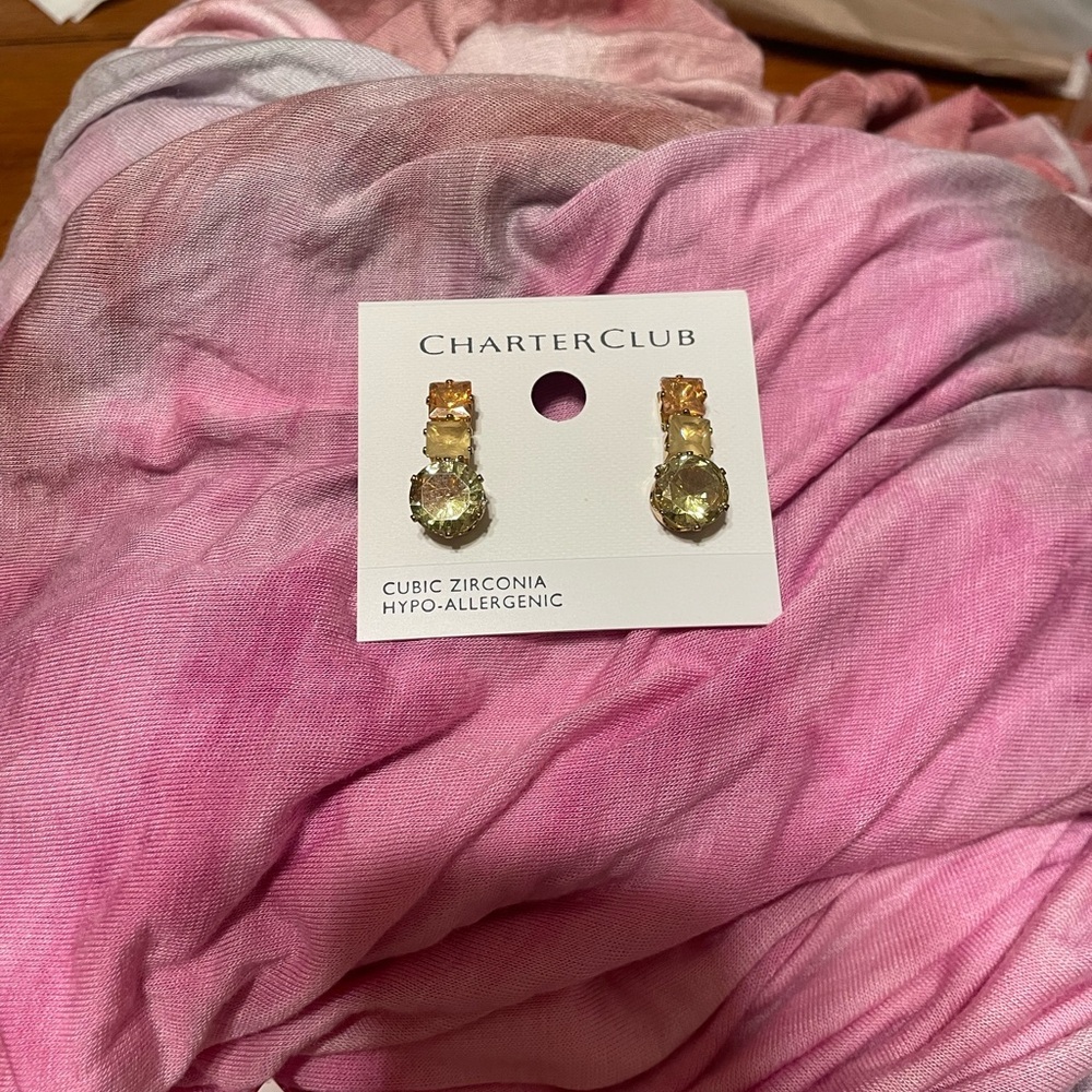 Charter Club Gold and Orange Cubic Zirconia Earrings G06 6611